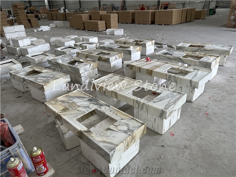 Calacatta White Marble With Gold Veins Bath Countertop