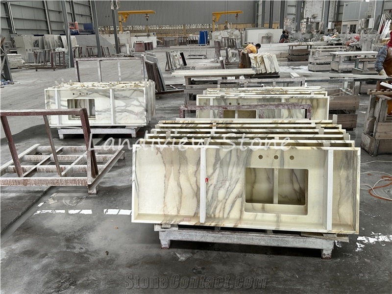 Calacatta White Marble With Gold Veins Bath Countertop