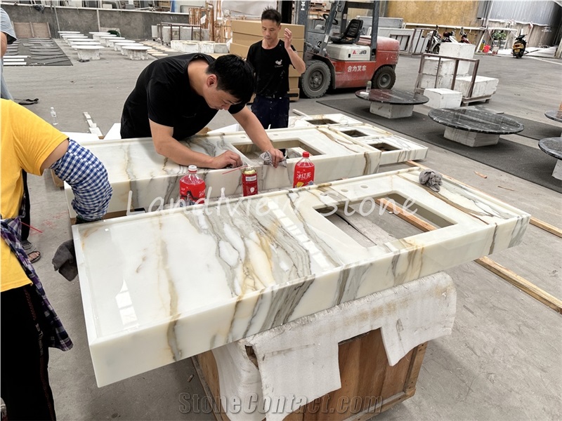 Calacatta White Marble With Gold Veins Bath Countertop