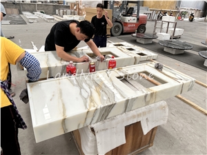 Calacatta White Marble With Gold Veins Bath Countertop