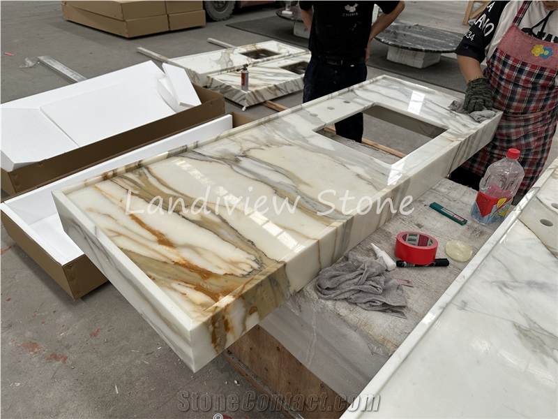 Calacatta White Marble With Gold Veins Bath Countertop