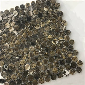Emperador Dark Polished Marble Penny Round Mosaic Tile