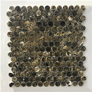 Emperador Dark Polished Marble Penny Round Mosaic Tile