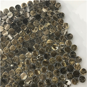Emperador Dark Polished Marble Penny Round Mosaic Tile