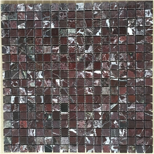 Rosso Levanto Marble Square Pattern Polished Mosaic Tile