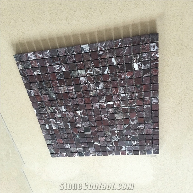 Rosso Levanto Marble Square Pattern Polished Mosaic Tile