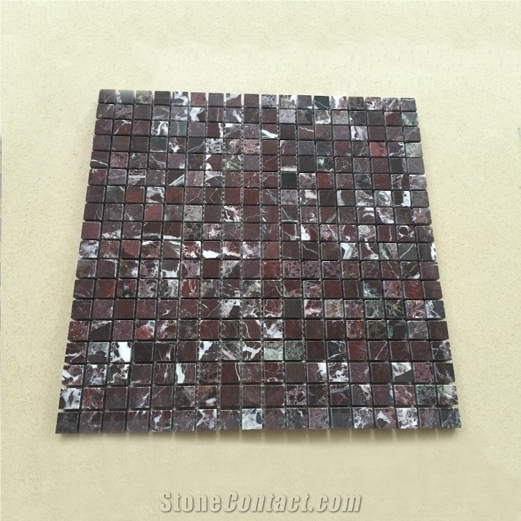 Rosso Levanto Marble Square Pattern Polished Mosaic Tile