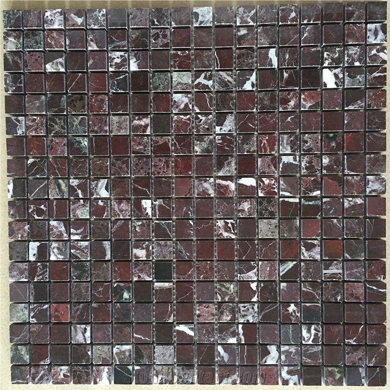 Rosso Levanto Marble Square Pattern Polished Mosaic Tile