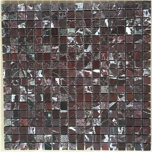 Rosso Levanto Marble Square Pattern Polished Mosaic Tile