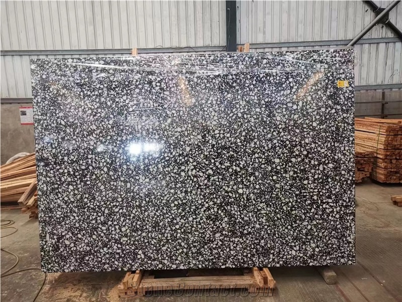 Babys Breath Terrazzo Black Cement Stone Slab Wall Tile