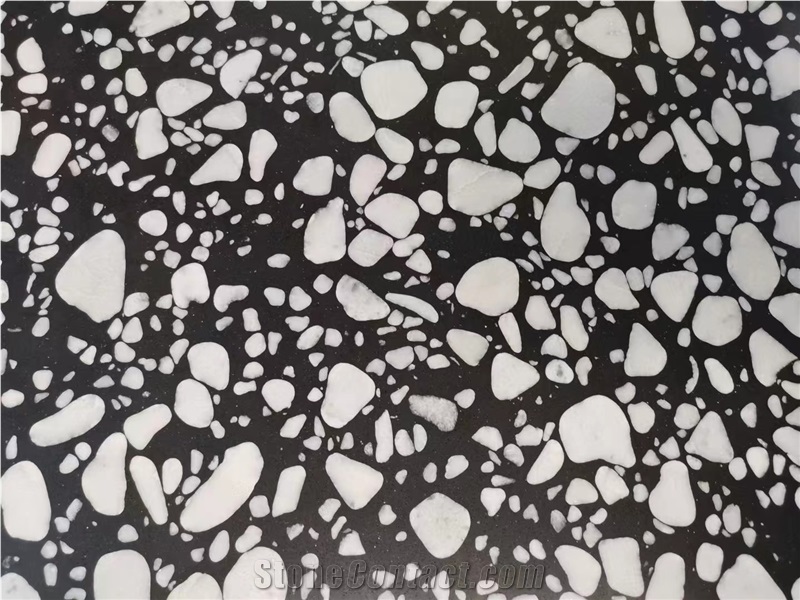 Babys Breath Terrazzo Black Cement Stone Slab Wall Tile