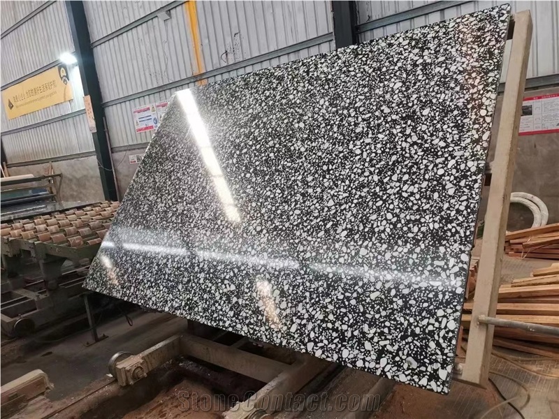 Babys Breath Terrazzo Black Cement Stone Slab Wall Tile