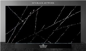 Black Quartz Slab With White Vein
