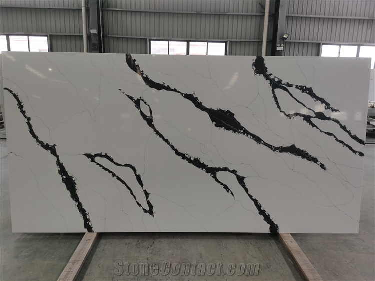 Panda White Quartz Kitchen Island