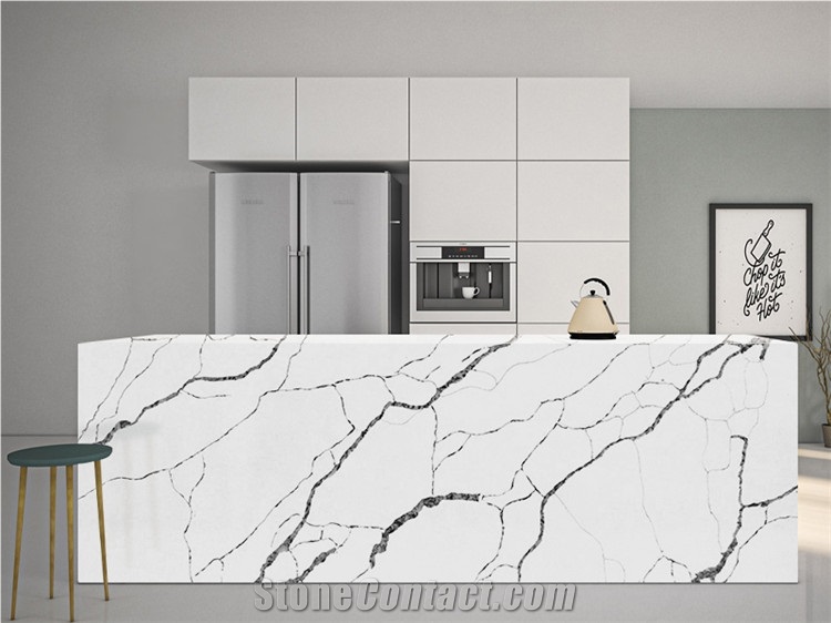 White Calacatta Artificial Quartz Slab For Kitchen