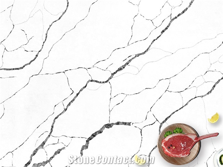 White Calacatta Artificial Quartz Slab For Kitchen
