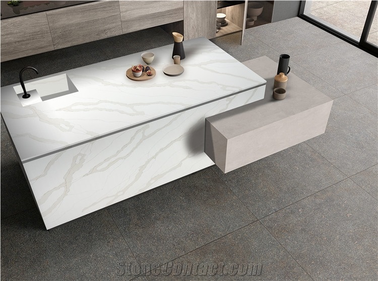 White Calacatta Engineer Quartz Artificial Stone