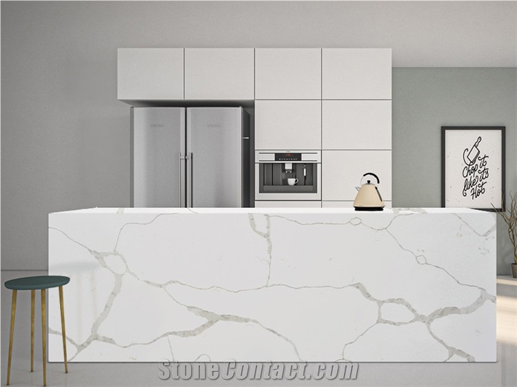 White Calacatta Quartz Bookmatched Slab