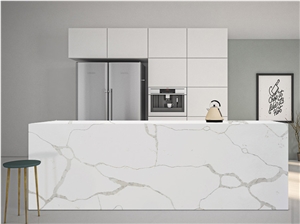 White Calacatta Quartz Bookmatched Slab