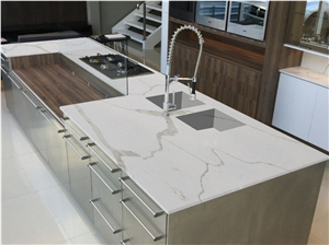 White Calacatta Quartz Bookmatched Slab