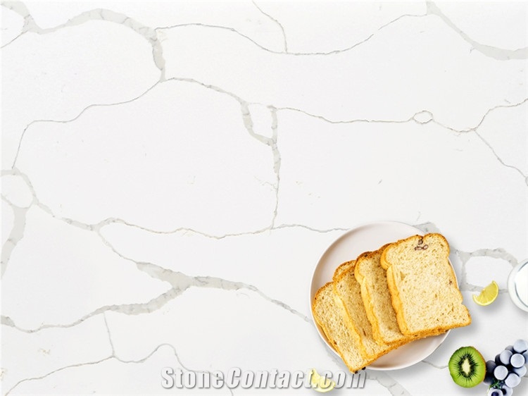 White Calacatta Quartz Bookmatched Slab