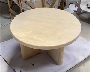 Creative Honed Round Beige Travertine Coffee Tea Table