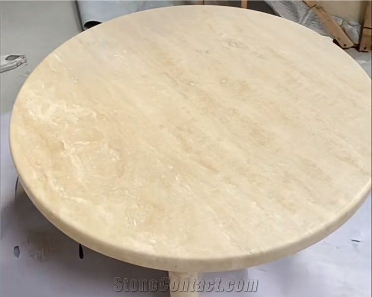 Creative Honed Round Beige Travertine Coffee Tea Table
