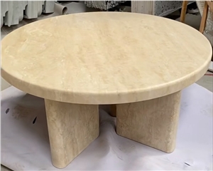 Creative Honed Round Beige Travertine Coffee Tea Table