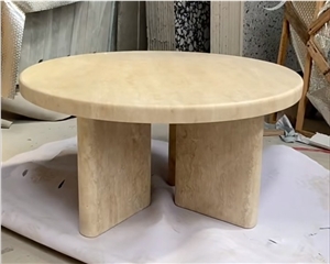 Creative Honed Round Beige Travertine Coffee Tea Table