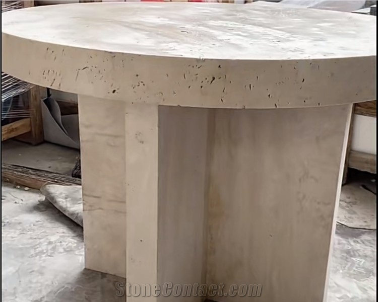 Home Deco Super White Custom Round Travertine Dinning Table