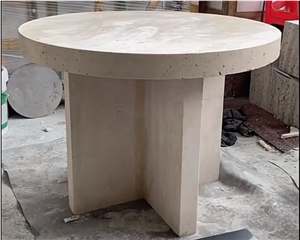 Home Deco Super White Custom Round Travertine Dinning Table