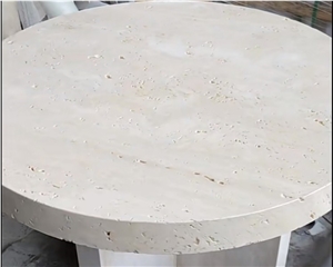 Home Deco Super White Custom Round Travertine Dinning Table
