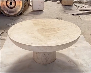 Home Deco Super White Custom Round Travertine Dinning Table
