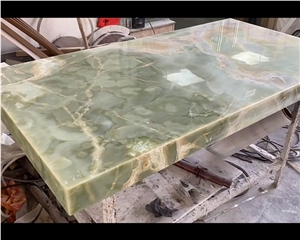 Light Green Jade Onyx Big Rectangle Table Top Dinning Table