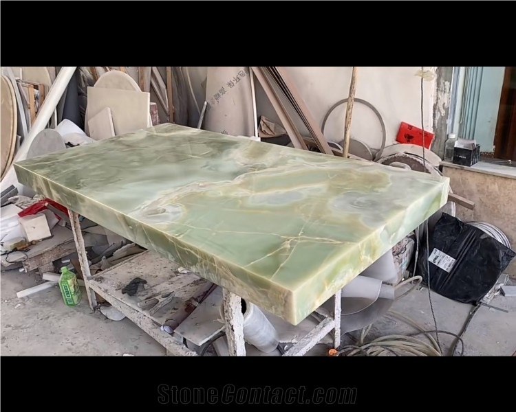 Light Green Jade Onyx Big Rectangle Table Top Dinning Table