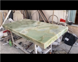 Light Green Jade Onyx Big Rectangle Table Top Dinning Table