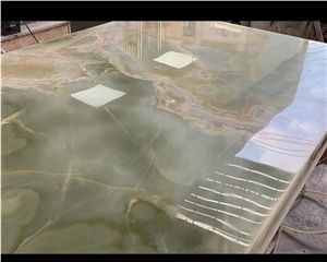 Light Green Jade Onyx Big Rectangle Table Top Dinning Table
