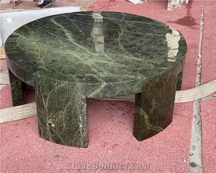 Luxury Rainforest Green Marble Round Stone Coffee Table