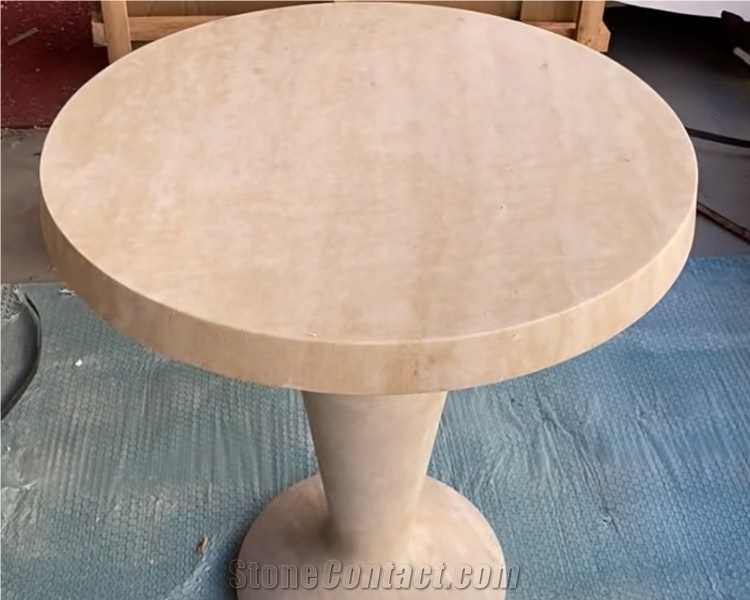 Modern Oniciato Bianco Beige Round Travertine Coffee Table
