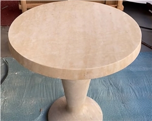 Modern Oniciato Bianco Beige Round Travertine Coffee Table Modern Oniciato Bianco Beige Round Travertine Coffee Table