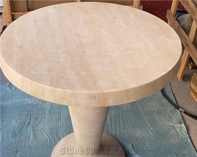 Modern Oniciato Bianco Beige Round Travertine Coffee Table
