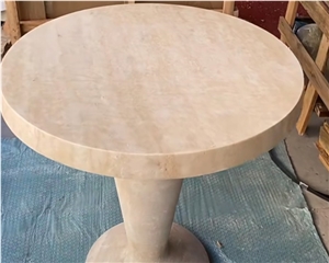 Modern Oniciato Bianco Beige Round Travertine Coffee Table
