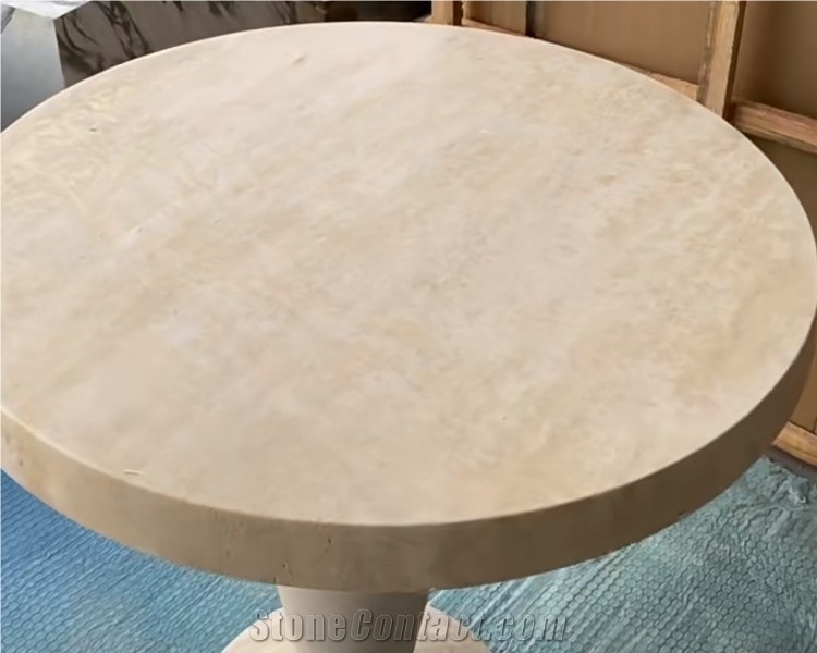 Modern Oniciato Bianco Beige Round Travertine Coffee Table
