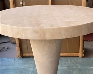 Modern Oniciato Bianco Beige Round Travertine Coffee Table