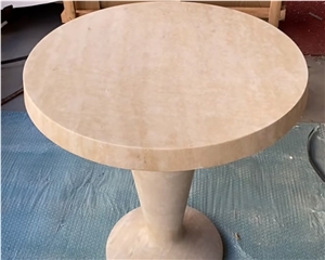 Modern Oniciato Bianco Beige Round Travertine Coffee Table