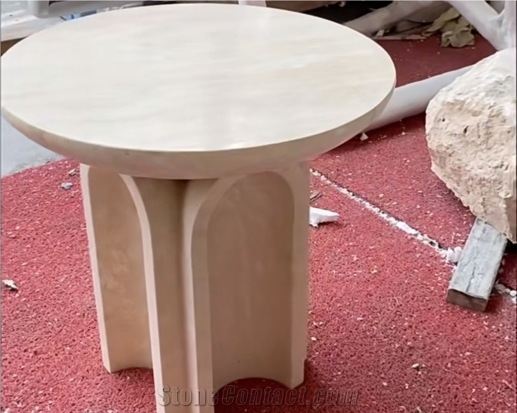 Natural Stone Beige Travertine Side Table Stone Stool