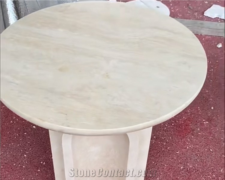 Natural Stone Beige Travertine Side Table Stone Stool