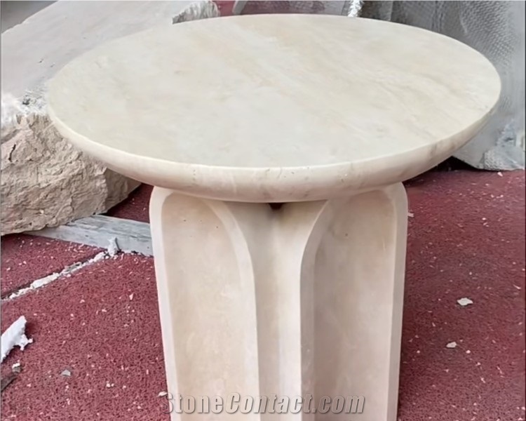 Natural Stone Beige Travertine Side Table Stone Stool