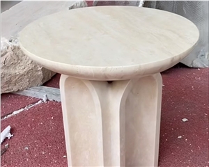 Natural Stone Beige Travertine Side Table Stone Stool