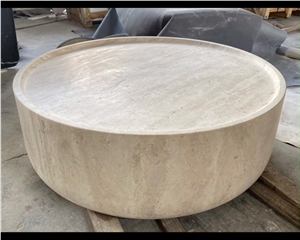Natural Stone Beige Travertine Side Table Stone Stool
